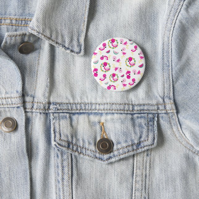 Badge Rond 5 Cm Motif tropical, Flamants roses, pastèques, Fleurs (En situation)