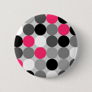 Badge Rond 5 Cm Motif vectoriel points rose et blanc
