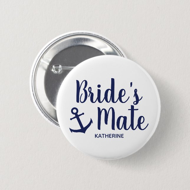 Badge Rond 5 Cm Mousseline de l'ancre de la mariée bleue marine na (Devant & derrière)