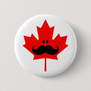 Badge Rond 5 Cm Moustache du Canada - une moustache sur l'érable