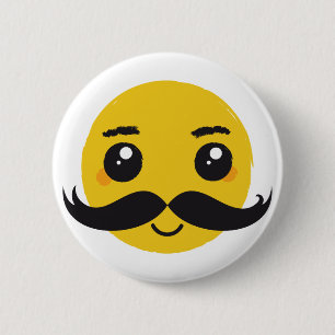 Badge Rond 5 Cm Moustache Kawaii Souriante