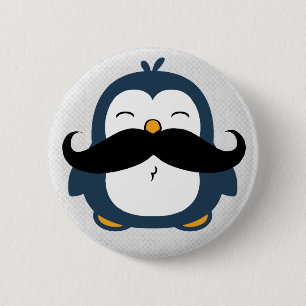 Badge Rond 5 Cm Moustache Penguin