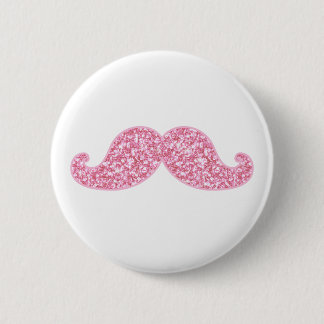 BADGE ROND 5 CM MOUSTACHE ROSE GIRLY DE PARTIES SCINTILLANTES
