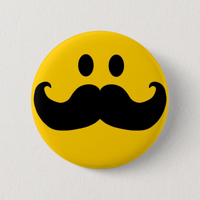 Badge Rond 5 Cm Moustache Yellow Happy Face (Devant)