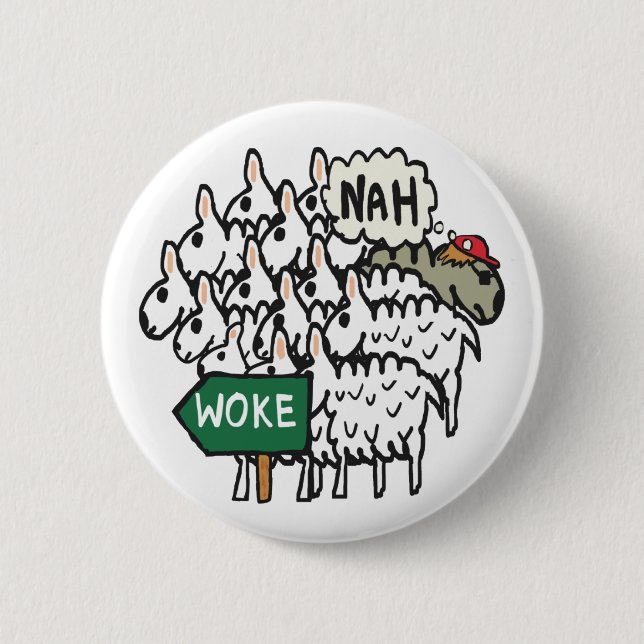 Badge Rond 5 Cm Mouton anti-Woke drôle (Devant)