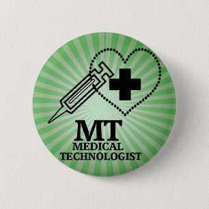 BADGE ROND 5 CM MT LOGO SYRINGE HEART MÉDICALE TECH