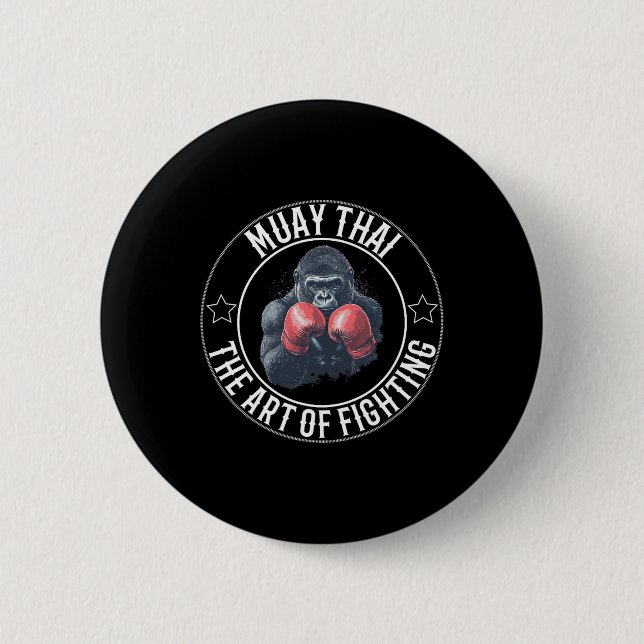 Badge Rond 5 Cm Muay Thai Gorilla - Art De Combattre La Boxe Thaïl (Devant)