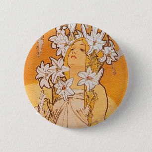 Badge Rond 5 Cm Mucha fleurs de "lis" -