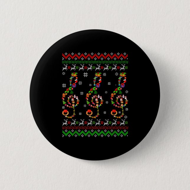 Badge Rond 5 Cm Music Note Christmas Ugly Sweater Musical Teacher  (Devant)