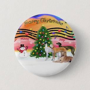 Badge Rond 5 Cm Musique de Noël 2 - Lévriers (quatre)