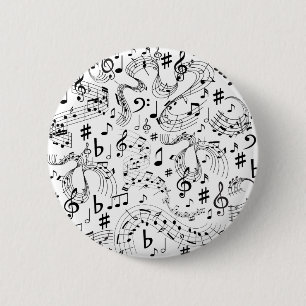Badge Rond 5 Cm Musique Notes musicales Noir et blanc