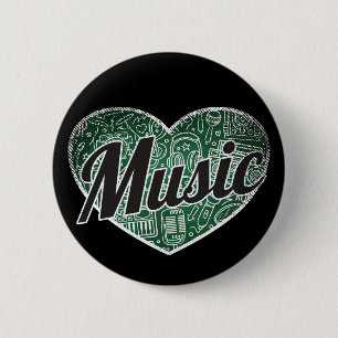 Badge Rond 5 Cm Musique Retro Coeur Blackboard Love
