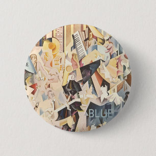 Badge Rond 5 Cm Musique vintage, jazz Art Déco, Rhapsodie en bleu