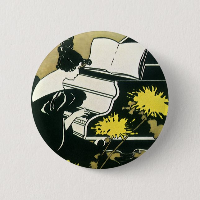 Badge Rond 5 Cm Musique vintage, Mlle Traumerei Jouer Piano, Reed (Devant)