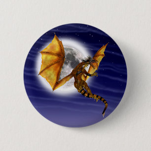 Badge Rond 5 Cm Mythe fantastique de dragon doré ciel pourpre