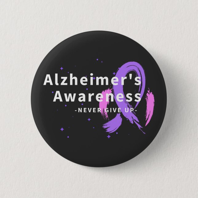 Badge Rond 5 Cm N'abandonnez jamais - La conscience d'Alzheimer (Devant)