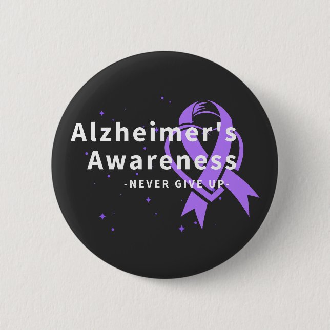 Badge Rond 5 Cm N'abandonnez jamais - La conscience d'Alzheimer (Devant)