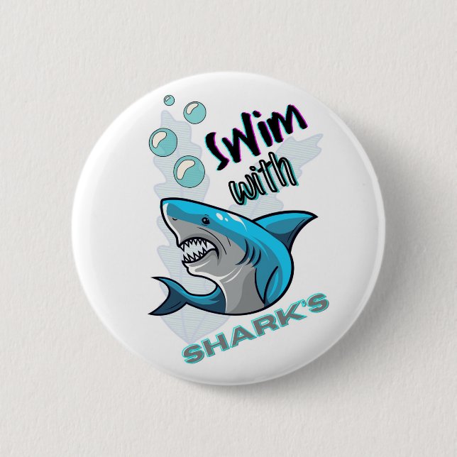 Badge Rond 5 Cm nager avec des requins (Devant)