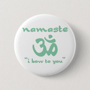 Badge Rond 5 Cm Namaste - Je vous salue (en vert)