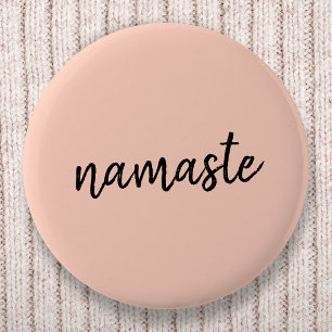 Badge Rond 5 Cm Namaste   Peachy Pink Modern Yoga Meditation