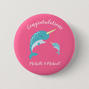 Badge Rond 5 Cm Narwhal Baby shower Rose fille mignonne