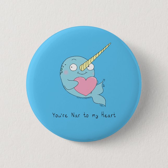 Badge Rond 5 Cm Narwhal Hugging Coeur Saint-Valentin Bouton (Devant)