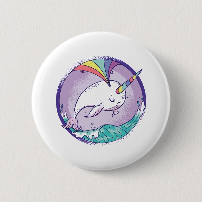 Badge Rond 5 Cm Narwhale arc-en-ciel (Devant)