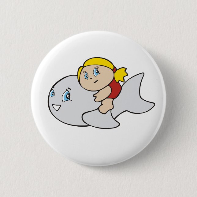 Badge Rond 5 Cm Natation de fille avec le dauphin (Devant)