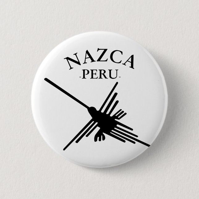Badge Rond 5 Cm Nazca Pérou Colibri Avec Texte Courbé (Devant)