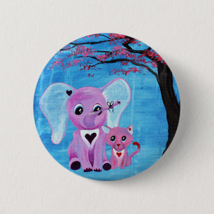 Badge Rond 5 Cm Ne m'oubliez pas Éléphant rose Chat Cerisier Art