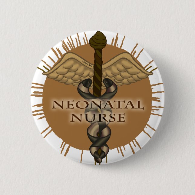 Badge Rond 5 Cm Nécessaire NeoNatal Caduceus pin (Devant)