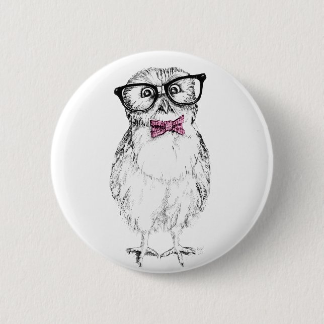 Badge Rond 5 Cm Nerdy Owlet dessin petit et    intelligent (Devant)