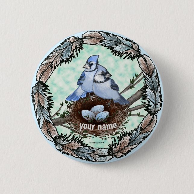 Badge Rond 5 Cm Nest bleu Jay (Devant)