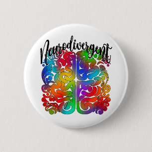 Badge Rond 5 Cm Neurodivergent Rainbow Cerveau pour l'acceptation