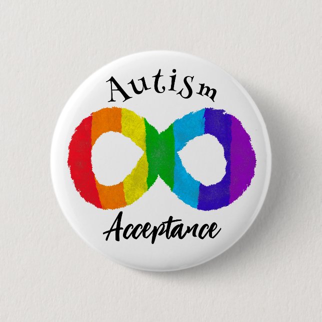 Badge Rond 5 Cm Neurodiversité Acceptation de l'autisme Arc-en-cie (Devant)