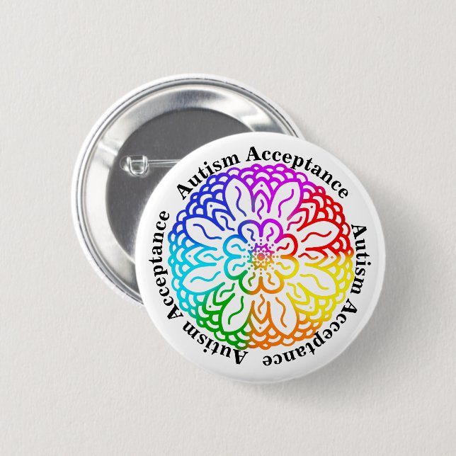 Badge Rond 5 Cm Neurodiversité Autisme Acceptation Rainbow Mandala (Devant & derrière)