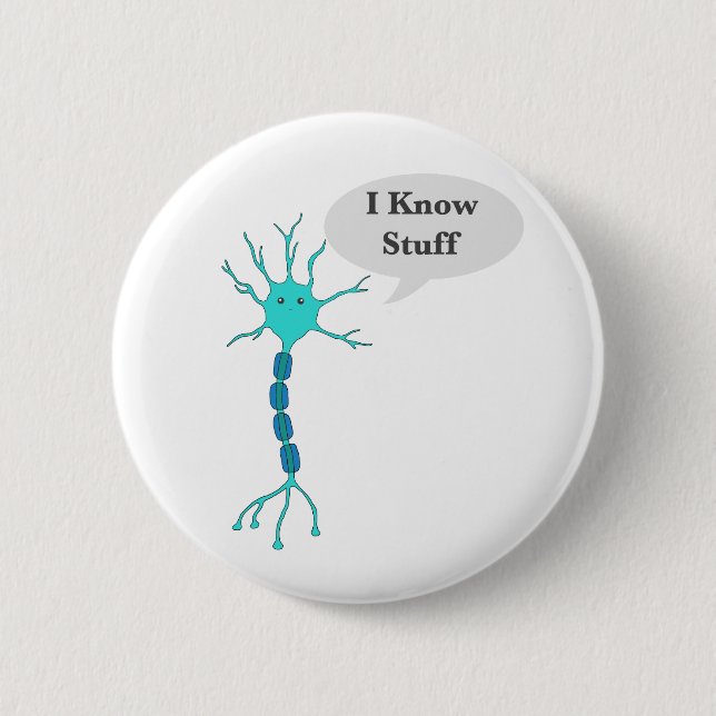 Badge Rond 5 Cm Neuron Je Connais Tout Blanc (Devant)