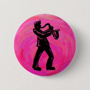 Badge Rond 5 Cm New York Boogie Nuits Saxophone Hot Pink