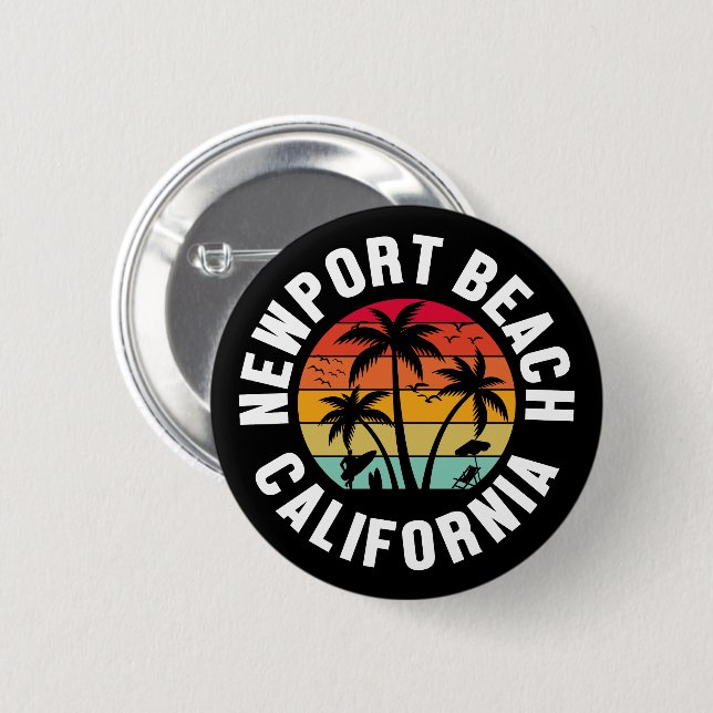 Badge Rond 5 Cm Newport Beach, Californie (Devant & derrière)