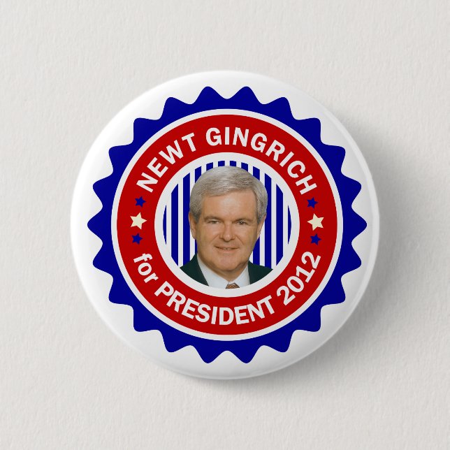 Badge Rond 5 Cm Newt Gingrich pour le président américain 2012 (Devant)