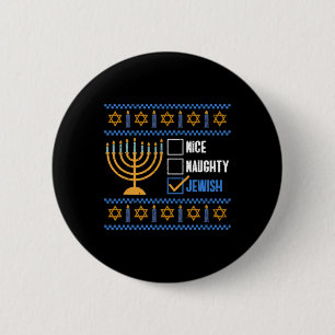 Badge Rond 5 Cm Nice Naughty Jewish Ugly Hanoukka - Hanoukka
