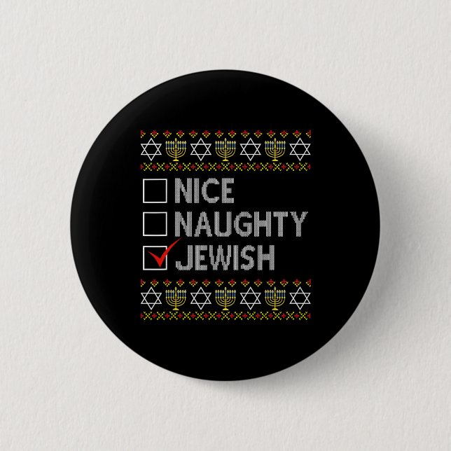 Badge Rond 5 Cm Nice Naughty Juif Laide Hanoukka Sweater Funny Ch (Devant)