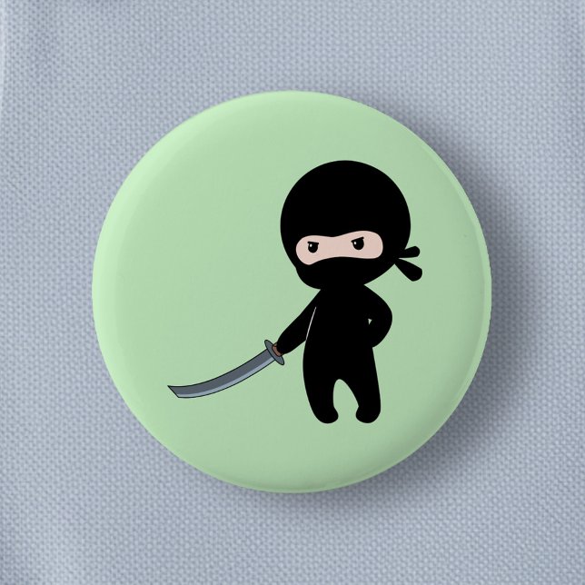 Badge Rond 5 Cm Ninja minuscule en colère sur vert (Créateur téléchargé)