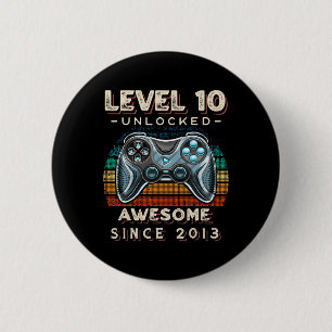 Badge Rond 5 Cm Niveau 10 Jeu vidéo déverrouillé 10e anniversaire 