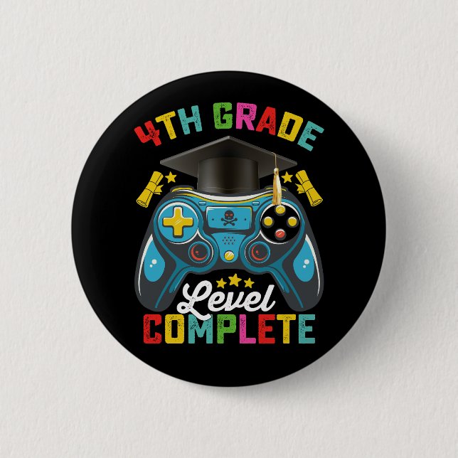 Badge Rond 5 Cm Niveau 4e année Diplômé complet Jeux Joueur (Devant)