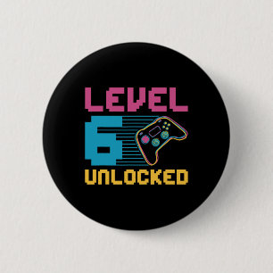 Badge Rond 5 Cm Niveau 6 Jeu déverrouillé Anniversaire