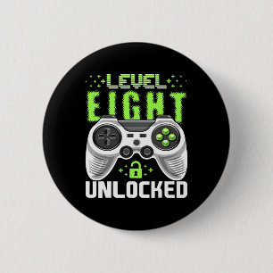 Badge Rond 5 Cm Niveau 8 Débloqué Jeu Vidéo 8e Anniversaire Gamer