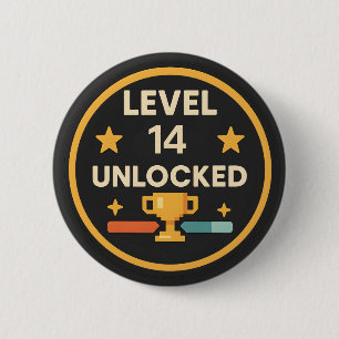 Badge Rond 5 Cm Niveau débloqué drôle d'anniversaire des 14 ans po