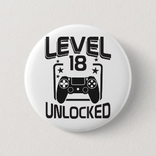 Badge Rond 5 Cm Niveau personnalisé 18 débloqué Anniversaire Joueu