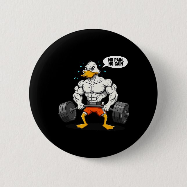 Badge Rond 5 Cm No Pain No Gain Funny Duck Weightlifter Joke Gym M (Devant)
